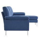 280 *140 *86cm L-Shaped Glossy With Iron Legs 4-Seater Indoor Modular Sofa Blue 39637308