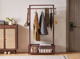 Solid Wood Freestanding Coat Rack with Rolling Wheels & Storage Basket, 27.56"15.75"70.87", Walnut W5368P553521