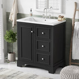 30-Inch bathroom vanity cabinet with ceramic basin, 3 drawers and adjustable shelves N729P176237B