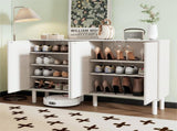 ON-TREND Minimalist Shoe Cabinet with 5 Solid Wood Legs, Cream Style Sideboard Buffet Cabinet with N721P205785K