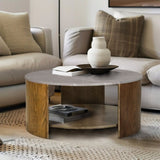 Round Mixed Material Coffee Table with Shelf B035P217812