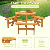 6-Person Circular Outdoor Wooden Picnic Table for Patio, Backyard, Garden, DIY w/ 3 Built-in W1422122467