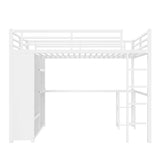 Queen Size Loft Bed Frame with Built-in Wardrobe, Metal Loft Bed with Desk and Storage Shelves, 31510128