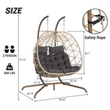 ZUN 2 Person Outdoor Rattan Hanging Chair Patio Wicker Egg Chair W874P146261