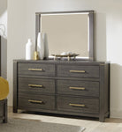 ZUN 1pc Elegant Look Dresser of 6 Drawers Gold Tone Pulls Brown Gray Silver Finish Modern Bedroom B011P255208