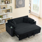 80 inch Black corduroy multifunctional expandable sofa bed with cup holder suitable for living room W1658P269824