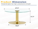 27.5-inch diameter round tempered glass coffee table. 17.7 inches high, supported by a golden metal W1151P439524