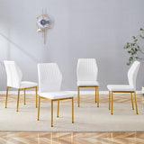 Luxury Simple Chair - Set of 4 White PU Material High Resilience Dining Chair with Metal Gold W1151P282689