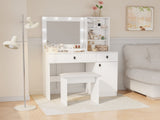 Vanity Desk with Lights, Vanity Set with Mirror, Makeup Vanity Desk with Large Drawers & Three Level W2139P194436