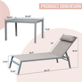 Patio Chaise Set of 3, Aluminum Chairs with 5 Adjustable Positions, Outdoor Chaise W1859109866