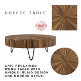 ZUN 42 in. Round Handcrafted Reclaimed Wood Coffee Table, Modern Living Room Sofa Table with Metal Legs, B011P215609