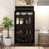 47.6" Tall Metal Storage Cabinet with Glass Doors & Flip-Top, 4-Tier Display Cabinet with Open W3122P272697