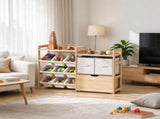 Wooden Toy Storage with Rolling Chest, 2 Fabric Drawers, 2 Shelves & 9 Bins, Mobile Toy 28337463