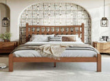 Full Size Bamboo Platform Bed with Diamond-shaped headboard, Solid Bamboo-made Bed Frame with W5316P484021