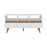 TV Stand, 3 Drawers, 3 Shelves, White / Natural Oak B097P262374