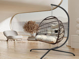 Swing Egg Chair with Stand Indoor Outdoor Wicker Rattan Patio Basket Hanging Chair with C Type W2707P184390