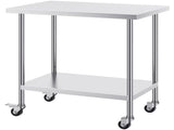 24x36x38 Inch Stainless Steel Prep Table, Equipped with 4 Casters and 3 Height Settings, Durable for 28004674