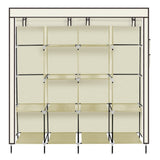 ZUN 67" Clothes Closet Portable Wardrobe Clothes Storage Rack 12 Shelves 4 Side Pockets Beige 19252473