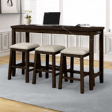 ZUN TOPMAX 4 Pieces Counter Height Table with Fabric Padded Stools, Rustic Bar Dining Set with Socket, WF326001AAD