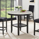 ZUN Mella Round Counter Height Wood Dining Table with Shelf, 42" Faux Marble Top, Dark Espresso Finish T2574P245865