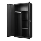 ZUN Metal Wardrobe Cabinet with Hanging Rod and Lock,black Armoire Wardrobe Closet,Clothing Locker W1247P221096