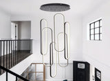 High Ceiling Chandelier Modern LED Ring Pendant Light 3 Color Dimmable Black Chandeliers 74511586