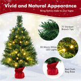 24" Mini Artificial Christmas Tree 71 Branch Tips, 35 Warm White LEDs, Flame-Retardant PVC, Cement 82739287