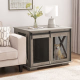 Farmhouse Dog Cage Crate Furniture Sliding Barn Door, Farmhouse Wooden Dog Kennel End Table W2275P164727