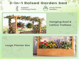 Fir Wood Raised Garden Bed with Side Trellis, 109.2235.56114.30 cm Planter Box with Drainage 88794081