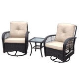 ZUN 3 Pieces Conversation Set, Outdoor Wicker Rocker Swivel Patio Bistro Set, Rocking Chair with Glass W2749P185927