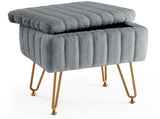 Square Ottoman with Storage, Makeup Cute Soft Small Footstool, Modern Style Faux Fur Seat with 4 90318814