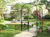 Metal Garden Arch with Gate 79.5'' Wide x 86.6'' High Climbing Plants Support Rose Arch Outdoor 50043989