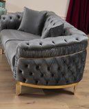 Loveseat in Grey and Gold with Fabric button-tufted velvet upholstery Finish 698781499122