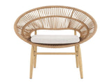Cyril Outdoor Wicker Papasan Style Dining Chair, Teak Finished Leg and Light Brown Faux Rattan, N775P271975B