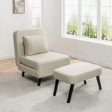 3 in 1 Foldable Linen Chaise Lounge with Adjustable Backrest, Footrest & Detachable Pillow, W1716P280541