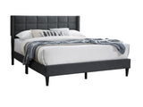 Elegant Modern Charcoal Brushed Linen 1pc Queen Size Bed Upholstered Box Design Headboard Bedframe B011P238937