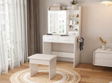 Small Makeup Vanity Desk with Mirror & Adjustable LED Lights,Built-in Power Outlet & Hidden Storage, W2699P296515