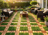 30 Pack Acacia Wood Interlocking Deck Tiles, 12x12in Snap-On Patio Flooring, Natural Wood Finish, 98573591