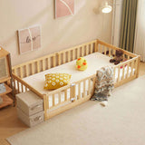 Fence bed with door and decking, natural wood color, painted surface, pine wood, twin children's bed 24575857