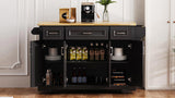 K&K 54inch Large Kitchen Island with Rubber Wood Drop Leaf, Embossed Texture Rolling Kitchen Cart on N707P195395B