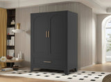 60" Tall Metal Wardrobe Cabinet with 1 Drawer and Hanging Rod, 2 Doors Wardrobe Closet with Shelf 12107111