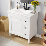 30 Inch Vanity with Ceramic Sink, White with 3 Drawers, Solid Wood Frame Modern N710P252105K