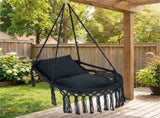 Black Boho Macrame Hanging Swing Chair with 2 Padded Cushions, 330LBS Capacity Hammock Chair for 92131278