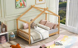 ZUN Twin Size House Platform Bed with Headboard and Footboard,Roof Design,Natural 13900448