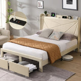 ZUN Full Size Bed Frame with 2 Storage Drawers, Upholstered Bed Frame with Wingback Headboard Storage W1916126256