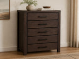 Dark Brown Pine 5-Drawer Chest, Modern Nordic Bedroom Storage Cabinet, Organizer, Space-Saving B2770P509877