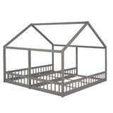 Twin Size House Platform Beds,Two Shared Beds, Gray WF296300AAE