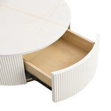 Modern Round Nesting Coffee Table Fluted with Drawer in White & Gold in 27.6" N735P254992K