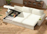 Convertible Corduroy L-shaped Sectional Bed With Storage & Cup Holder Armrest Modern Sleeper 85110393