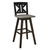 Pub Height Chairs Set of 2, Distressed Gray and Black 360-degree Swivel Chair Solid Rubberwood B011P194914